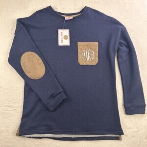 Marley Lilly Womens Size S/M Tunic Shirt Blue Tan Logo Preppy Patch Tunic NWT